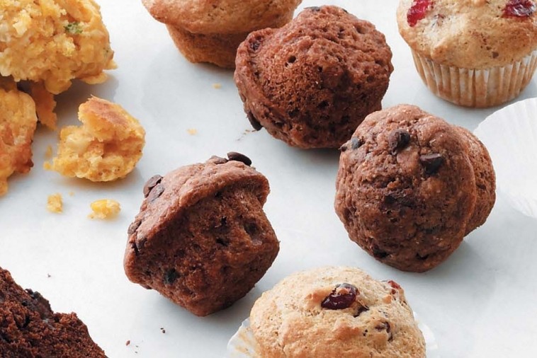 bite size chocolate banana chip muffins