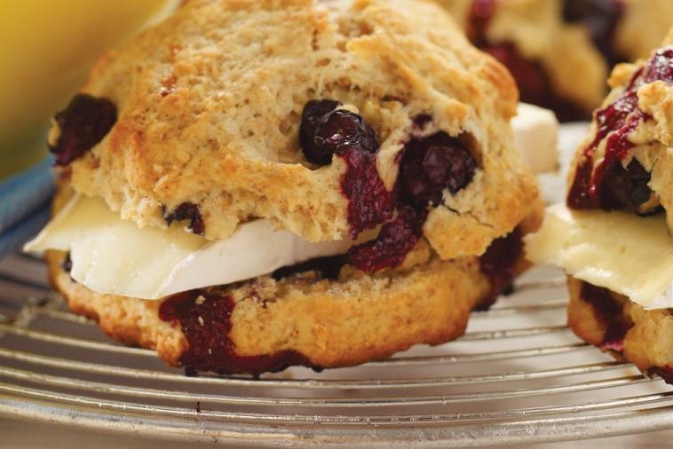 Lemon blueberry scones stuffed with a slice of brie cheese