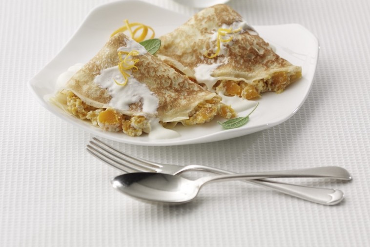 Butternut Squash Ricotta Filled Crepes With Maple Creme Fraiche