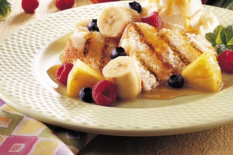 butterscotch fruit packets and grilled angel food cake
