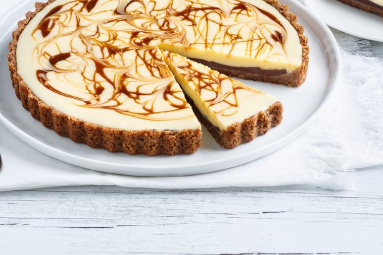 caramel swirled white chocolate tart