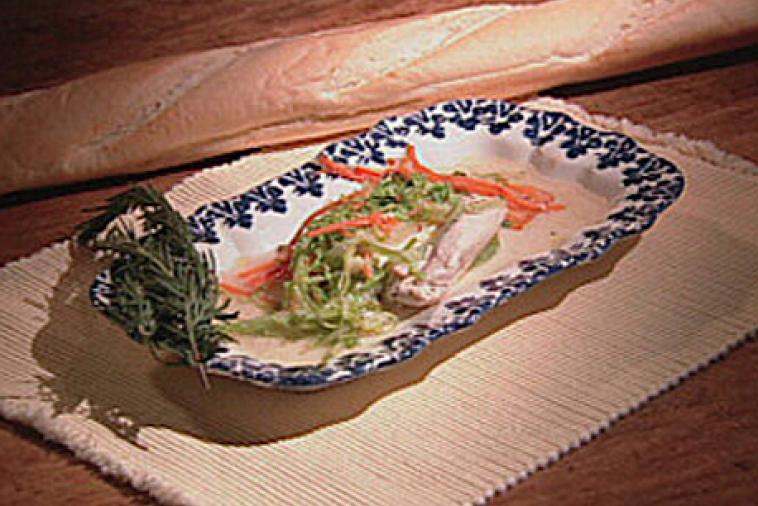 chicken in papillotes with vegetable julienne