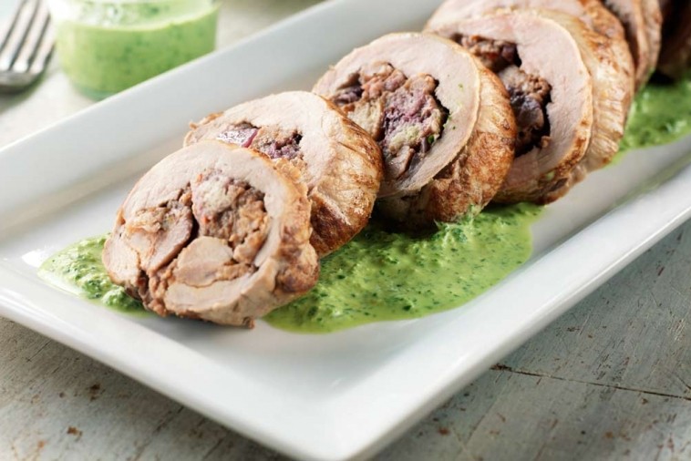 chorizo two berry compote stuffed pork tenderloin with parsley cream sauce