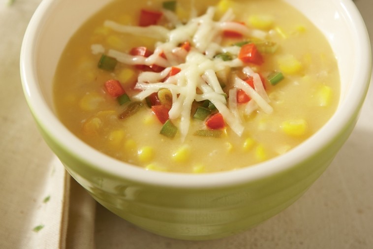 corn chowder with holiday salsa