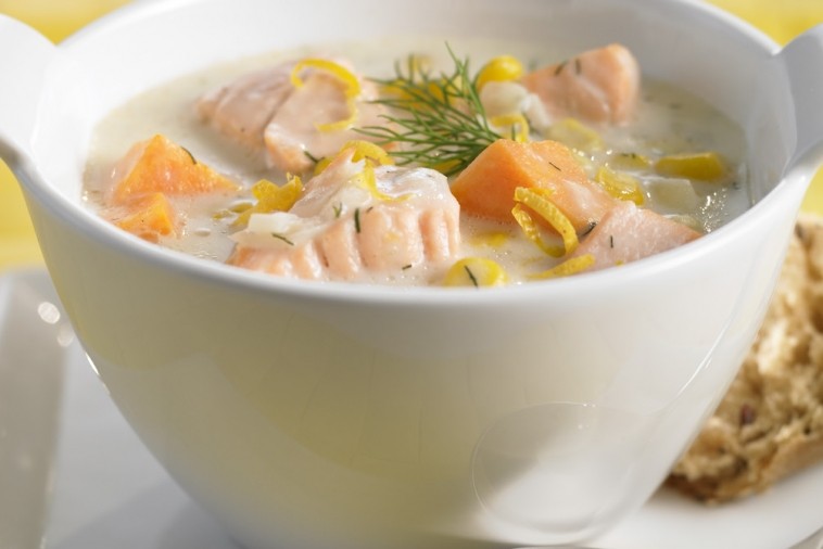 corn sweet potato and salmon chowder