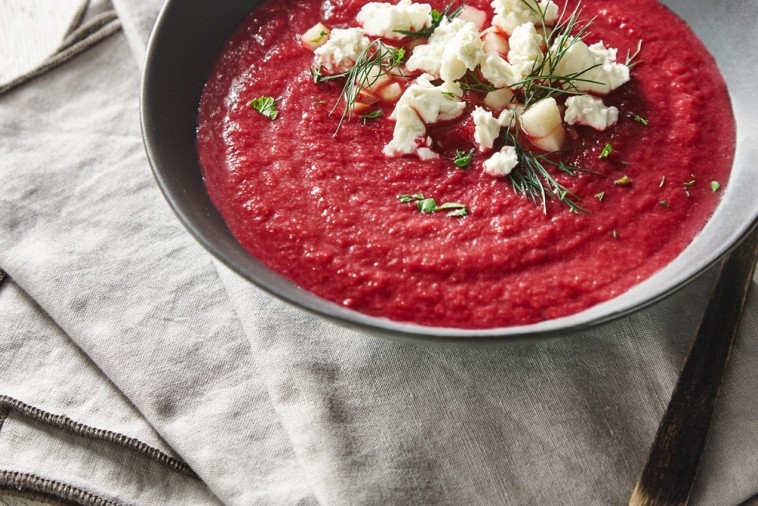 cream of beet with feta herbs