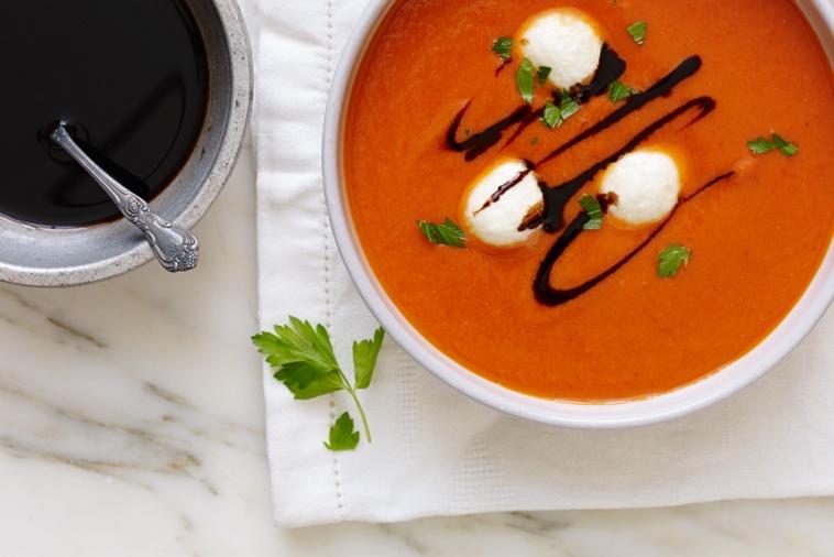 cream of roasted red pepper with bocconcini