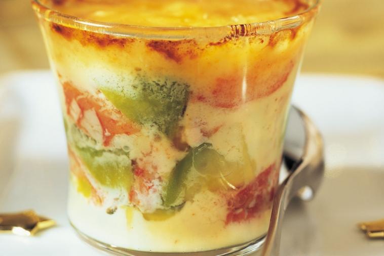 creme brulee with crab avocado and havarti