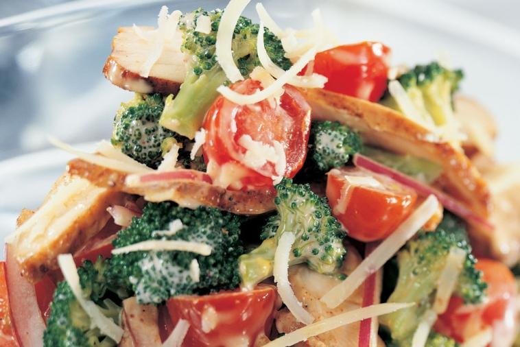 crunchy broccoli salad with cheddar and chicken