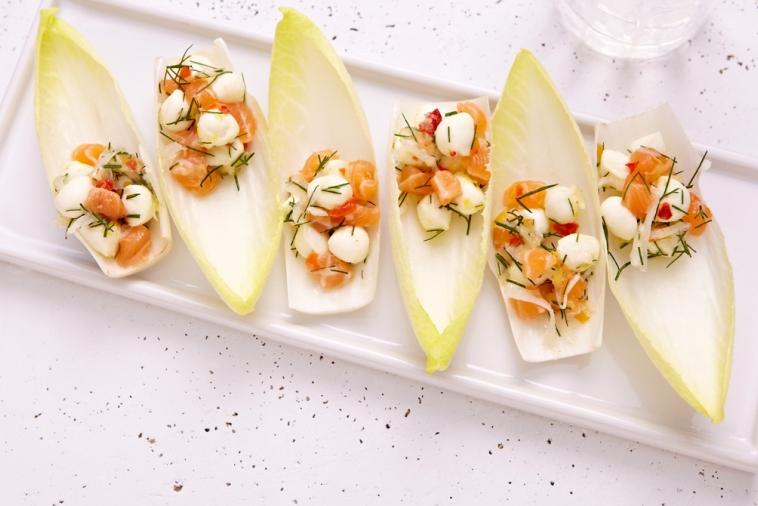 endive spears with bocconcini salmon