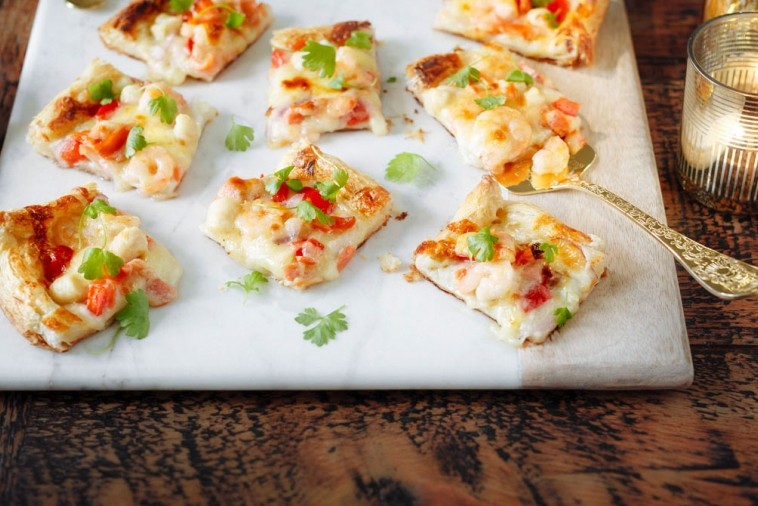 festive seafood pizza