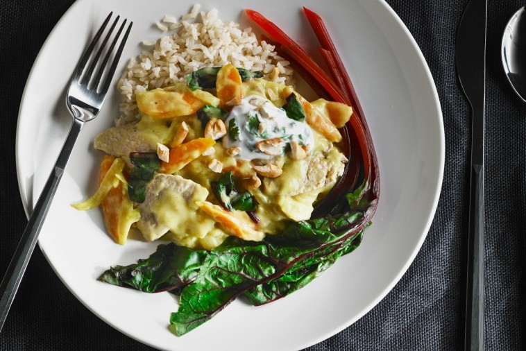 ginger curried pork with carrots and greens