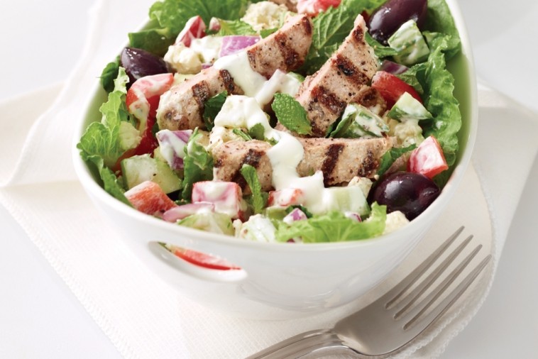 greek salad with oregano grilled pork