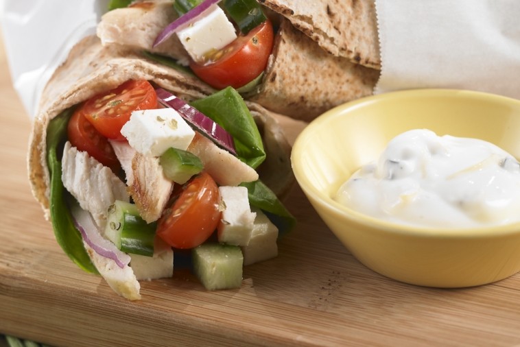 greek veggie chicken cheese wrap