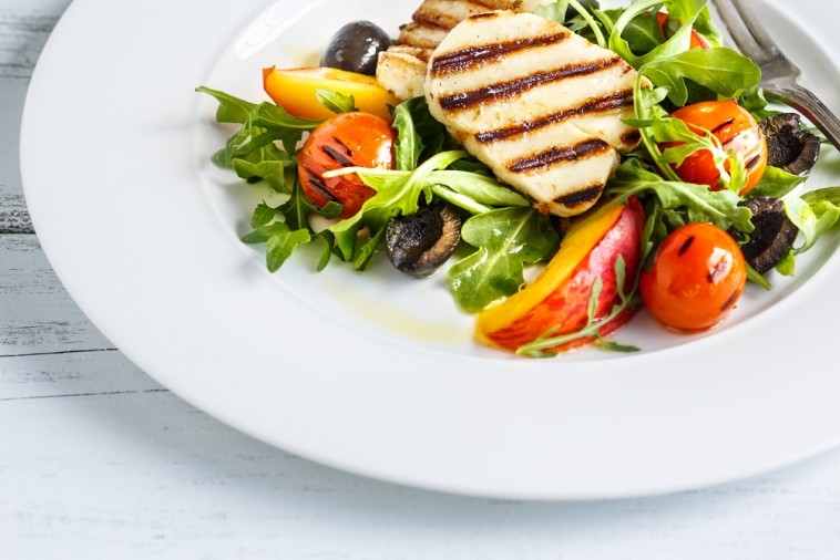 grilled halloumi heirloom cherry tomato and peach salad