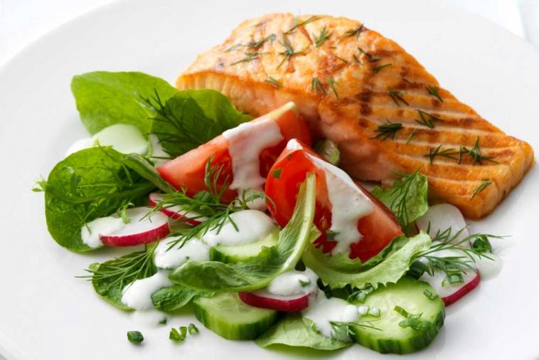 grilled salmon with feta cream dressing