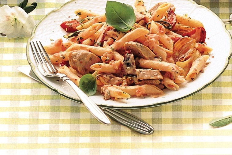 grilled sausage and vegetable penne