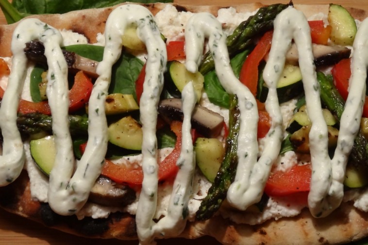 grilled veggie flatbread with pesto whipped cream grilled veggie flatbread with pesto whipped cream
