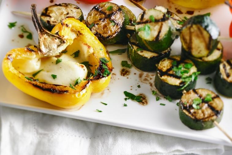 grilled zucchini and bell peppers with halloumi cheese