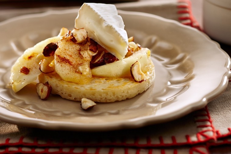 homemade crumpets apples and camembert