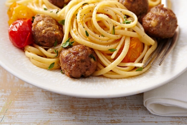 linguini with lamb meatballs and feta linguini with lamb meatballs and feta