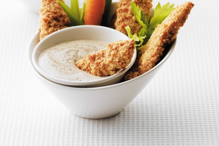 oven baked chicken fingers with zesty caesar dip