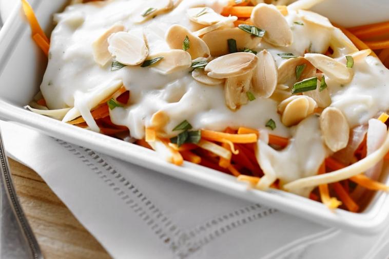 parsnip and carrot in mozzarella cheese sauce