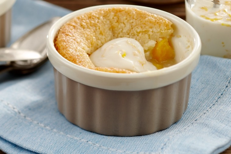 peach cobbler with orange yogurt sauce