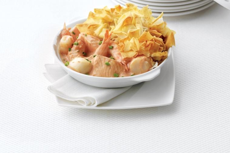 phyllo topped seafood pie