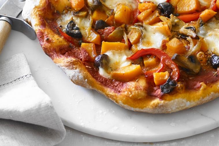 pizza with squash and mushroom caponata