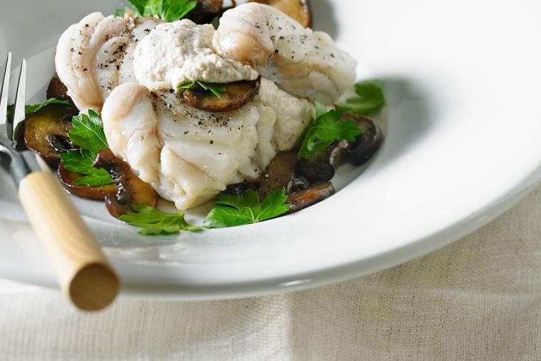 poached monkfish with walnut sauce