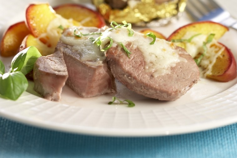 pork tenderloin with peaches basil and mozzarella