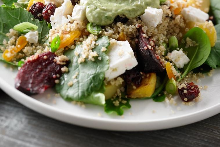 quinoa roasted beet and dried fruit salad