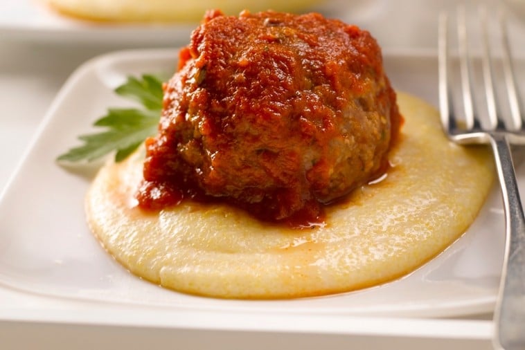 ricotta stuffed meatballs on polenta