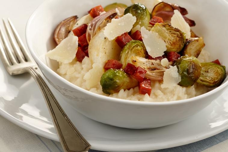 roast brussels sprout risotto