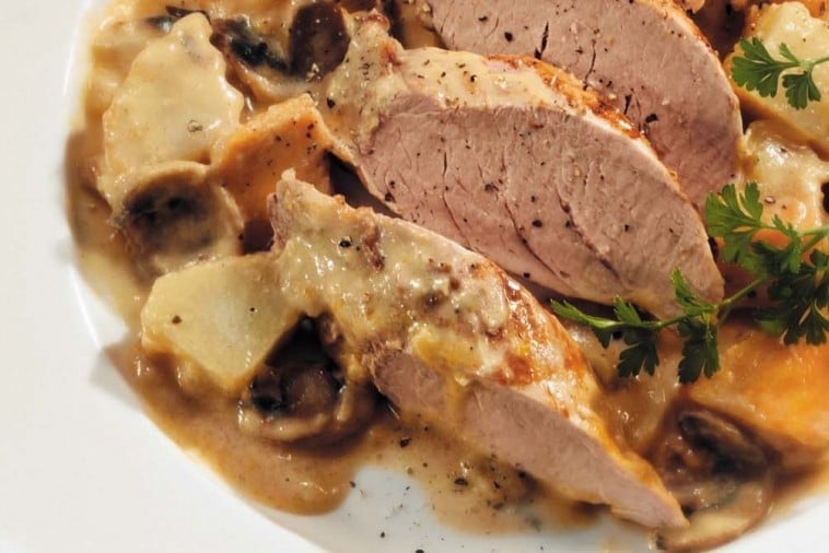 roast pork tenderloin and mushroom dinner