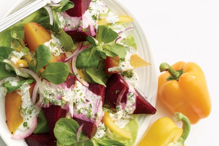 roasted beet salad with herbed cream