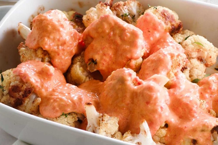 roasted cauliflower with red bell pepper cream roasted cauliflower with red bell pepper cream