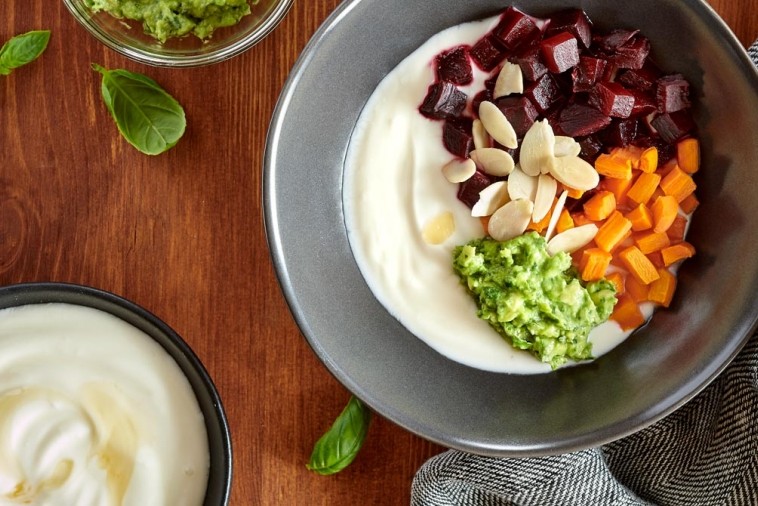 roasted root vegetable yogurt bowl