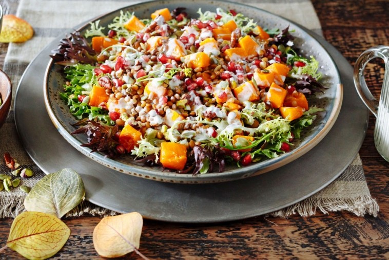 roasted winter squash lentil and greens salad