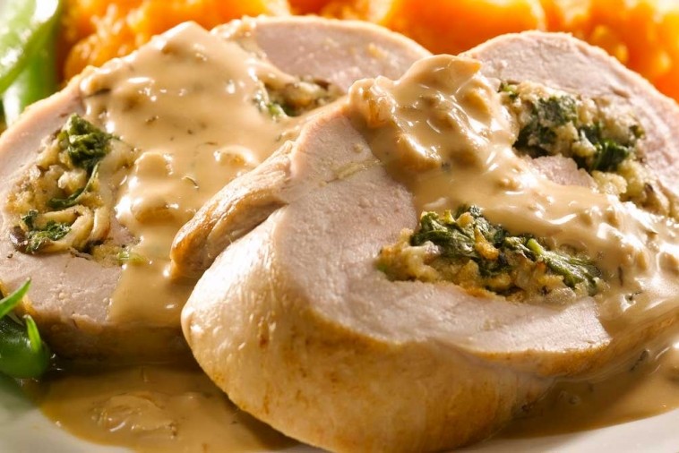 shiitake and spinach stuffed pork tenderloin