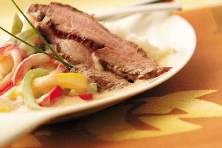 skillet steak with rainbow sweet peppers