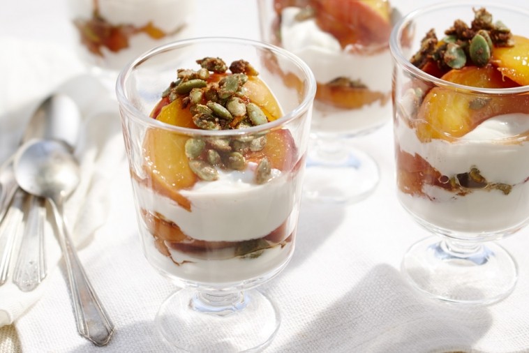 spice roasted peach and yogurt parfaits