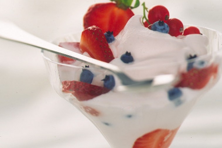 strawberries and blueberries in orange cream strawberries and blueberries in orange cream