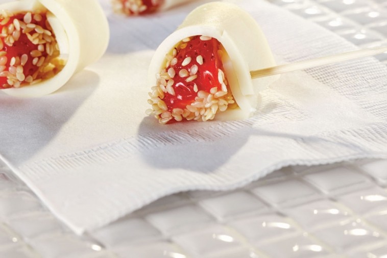 strawberries and mozzarella with sesame sprinkles strawberries and mozzarella with sesame sprinkles