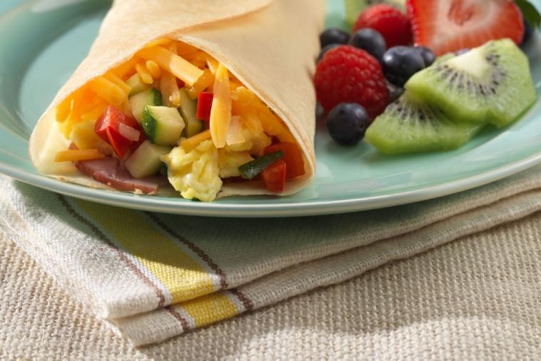 stuffed crepes with eggs cheddar ham and veggies