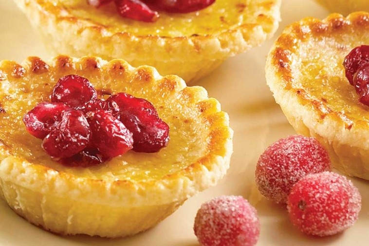 sugared cranberry custard tarts