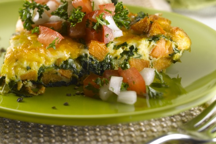 sweet potato spinach frittata with fresh sweet onion salsa