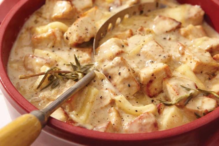 turkey and cider stew with raclette