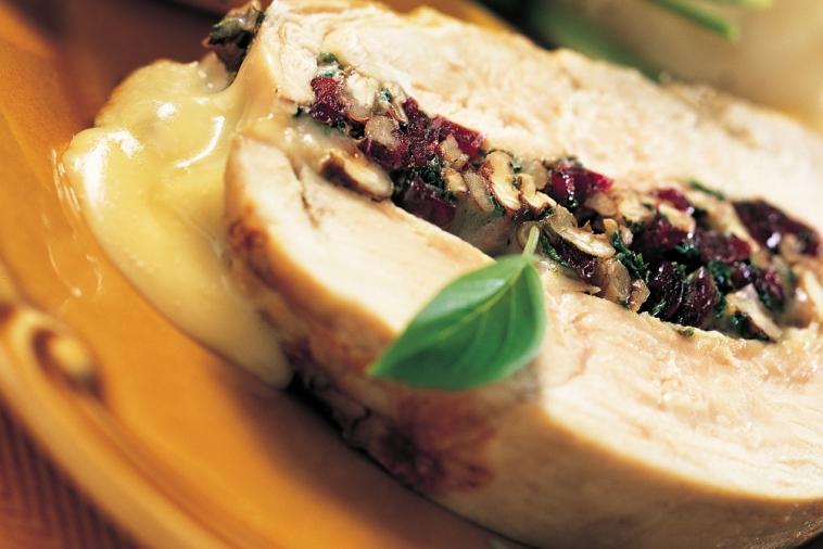 turkey breast stuffed with madame clement camembert cranberries and pecans